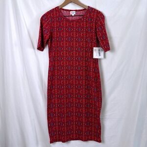 NWT LuLaRoe Julia Womens Midi Dress Size S Red Geometric Southwestern Casual